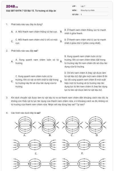 Giải SBT KHTN 7 CD Bài 15. Từ trường có đáp án