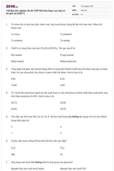 160 Bài trắc nghiệm Ôn thi THPTQG Hóa Hoạc cực hay có lời giải chi tiết(P1)