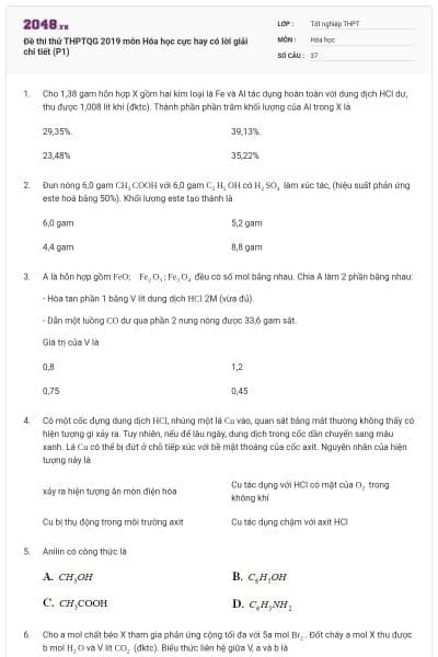 Đề thi thử THPTQG 2019 môn Hóa học cực hay có lời giải chi tiết (P1)