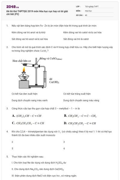 Đề thi thử THPTQG 2019 môn Hóa học cực hay có lời giải chi tiết (P2)
