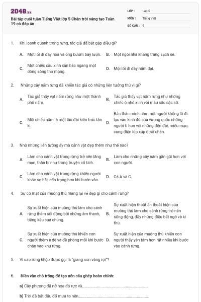 Bài tập cuối tuần Tiếng Việt lớp 5 Chân trời sáng tạo Tuần 19 có đáp án