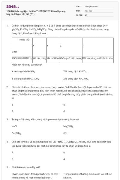 160 Bài trắc nghiệm thi thử THPTQG 2019 Hóa Học cực hay có lời giải chi tiết (P1)