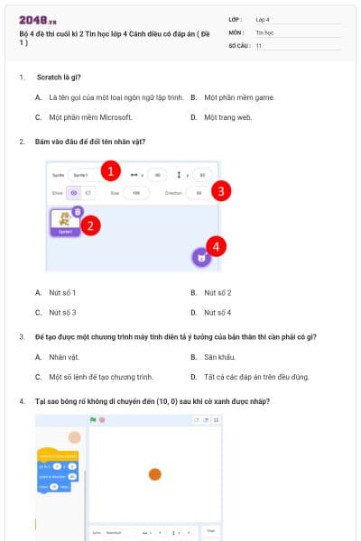 Bộ 4 đề thi cuối kì 2 Tin học lớp 4 Cánh diều có đáp án ( Đề 1 )