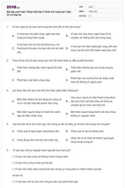 Bài tập cuối tuần Tiếng Việt lớp 5 Chân trời sáng tạo Tuần 22 có đáp án