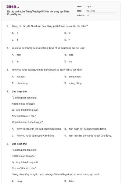 Bài tập cuối tuần Tiếng Việt lớp 5 Chân trời sáng tạo Tuần 23 có đáp án