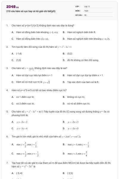 210 câu hàm số cực hay có lời giải chi tiết(p5)
