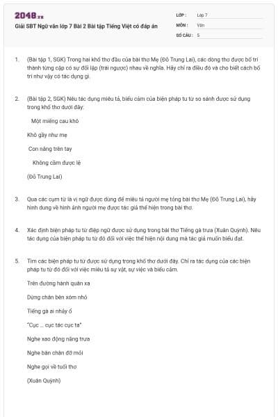 Giải SBT Ngữ văn lớp 7 Bài 2 Bài tập Tiếng Việt có đáp án