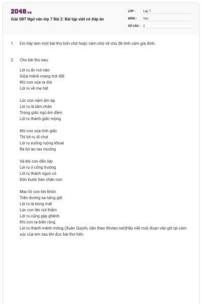 Giải SBT Ngữ văn lớp 7 Bài 2: Bài tập viết có đáp án