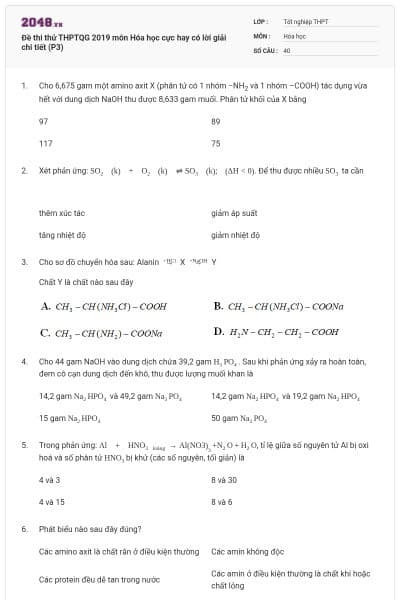 Đề thi thử THPTQG 2019 môn Hóa học cực hay có lời giải chi tiết (P3)