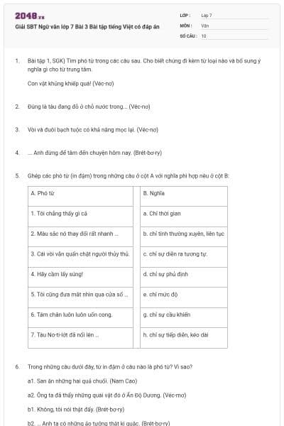 Giải SBT Ngữ văn lớp 7 Bài 3 Bài tập tiếng Việt có đáp án