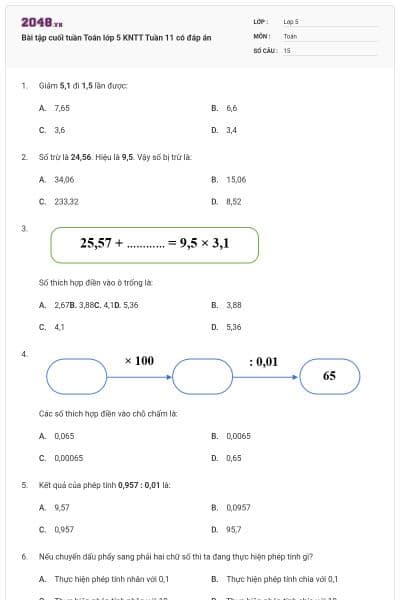 Bài tập cuối tuần Toán lớp 5 KNTT Tuần 11 có đáp án