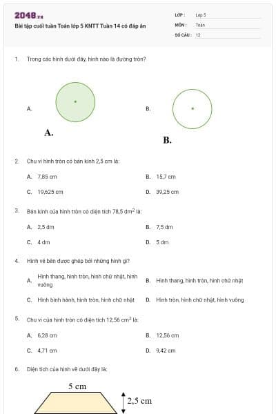 Bài tập cuối tuần Toán lớp 5 KNTT Tuần 14 có đáp án