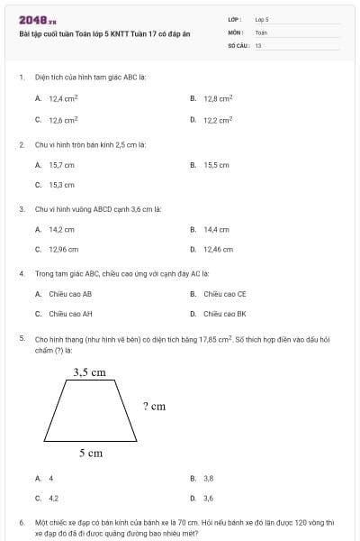 Bài tập cuối tuần Toán lớp 5 KNTT Tuần 17 có đáp án