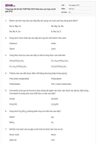 Tổng hợp đề thi thử THPTQG 2019 Hóa học cực hay có lời giải (P3)
