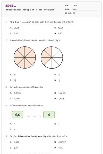 Bài tập cuối tuần Toán lớp 5 KNTT Tuần 18 có đáp án