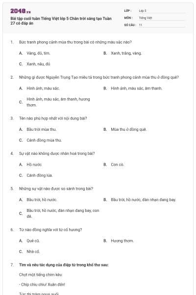 Bài tập cuối tuần Tiếng Việt lớp 5 Chân trời sáng tạo Tuần 27 có đáp án