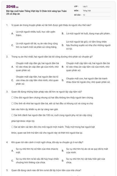 Bài tập cuối tuần Tiếng Việt lớp 5 Chân trời sáng tạo Tuần 28 có đáp án