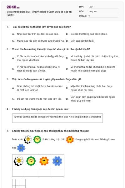 Đề kiểm tra cuối kì 2 Tiếng Việt lớp 4 Cánh Diều có đáp án (Đề 6)