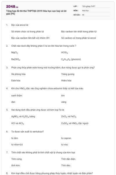 Tổng hợp đề thi thử THPTQG 2019 Hóa học cực hay có lời giải (P5)