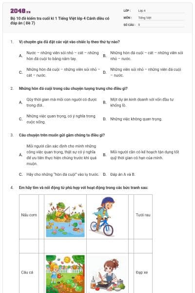 Bộ 10 đề kiểm tra cuối kì 1 Tiếng Việt lớp 4 Cánh diều có đáp án ( Đề 7)