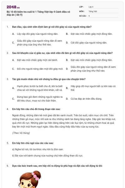 Bộ 10 đề kiểm tra cuối kì 1 Tiếng Việt lớp 4 Cánh diều có đáp án ( Đề 9)