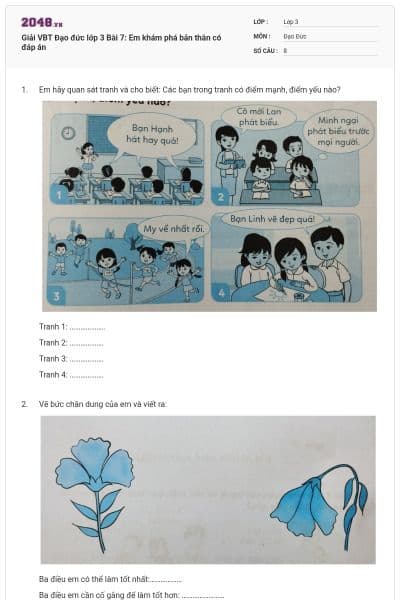 Giải VBT Đạo đức lớp 3 Bài 7: Em khám phá bản thân có đáp án