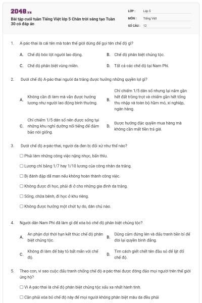 Bài tập cuối tuần Tiếng Việt lớp 5 Chân trời sáng tạo Tuần 30 có đáp án