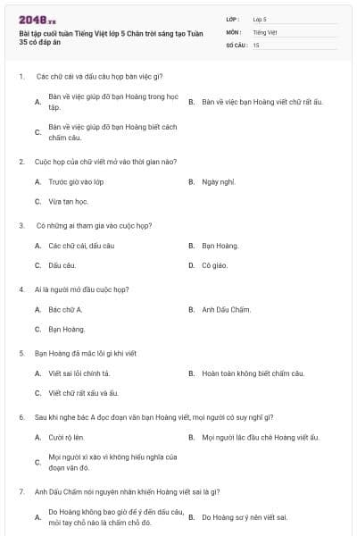 Bài tập cuối tuần Tiếng Việt lớp 5 Chân trời sáng tạo Tuần 35 có đáp án