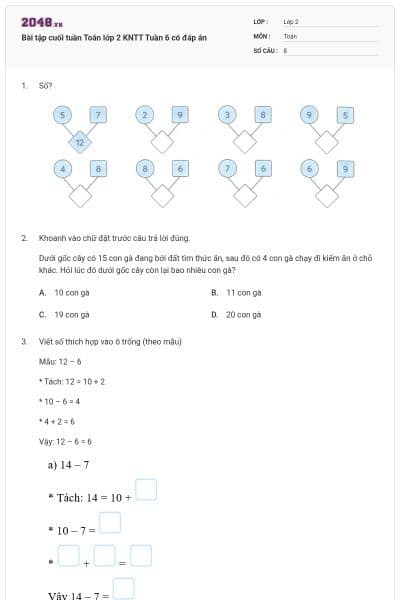 Bài tập cuối tuần Toán lớp 2 KNTT Tuần 6 có đáp án