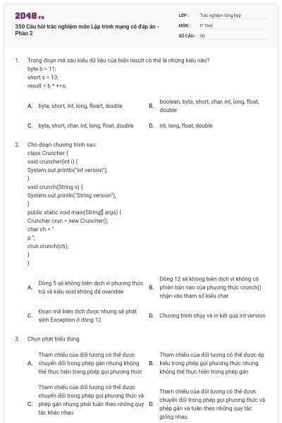 350 Câu hỏi trắc nghiệm môn Lập trình mạng có đáp án - Phần 2