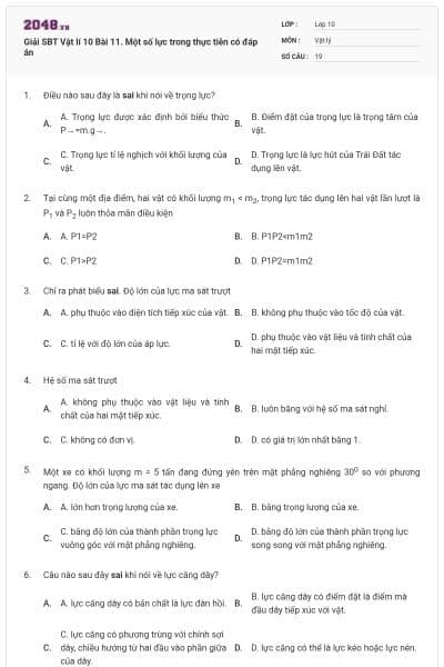 Giải SBT Vật lí 10 Bài 11. Một số lực trong thực tiễn có đáp án