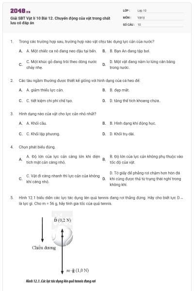 Giải SBT Vật lí 10 Bài 12. Chuyển động của vật trong chất lưu có đáp án