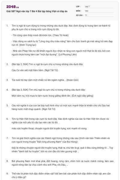 Giải SBT Ngữ văn lớp 7 Bài 4 Bài tập tiếng Việt có đáp án