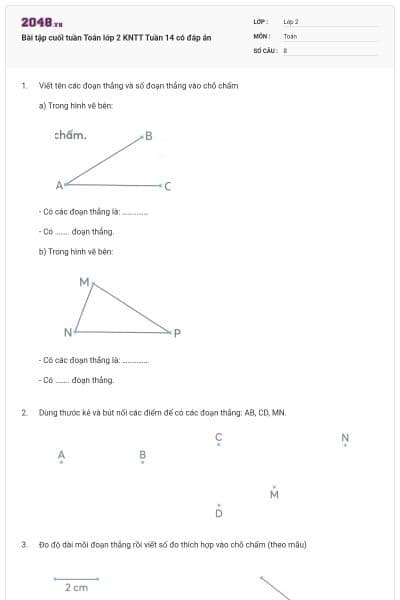 Bài tập cuối tuần Toán lớp 2 KNTT Tuần 14 có đáp án