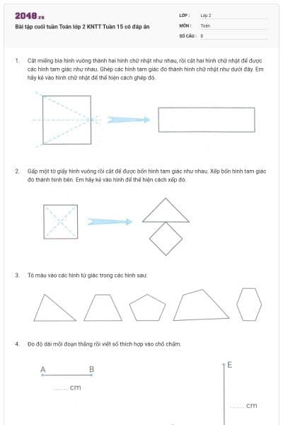 Bài tập cuối tuần Toán lớp 2 KNTT Tuần 15 có đáp án