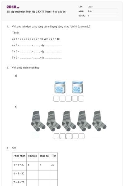 Bài tập cuối tuần Toán lớp 2 KNTT Tuần 19 có đáp án