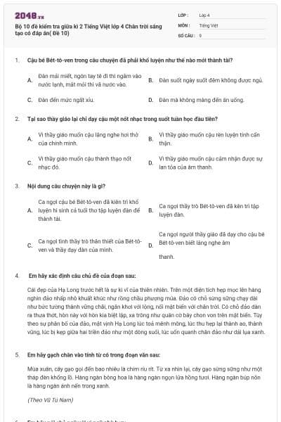 Bộ 10 đề kiểm tra giữa kì 2 Tiếng Việt lớp 4 Chân trời sáng tạo có đáp án( Đề 10)