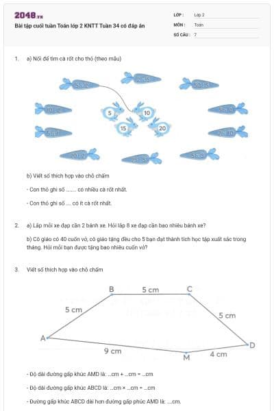 Bài tập cuối tuần Toán lớp 2 KNTT Tuần 34 có đáp án