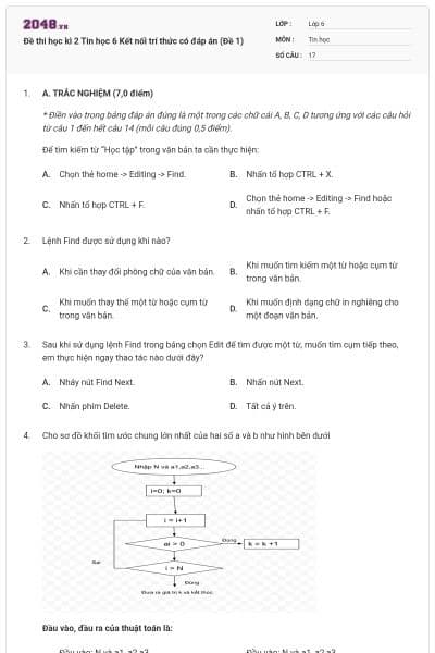 Đề thi học kì 2 Tin học 6 Kết nối trí thức có đáp án (Đề 1)