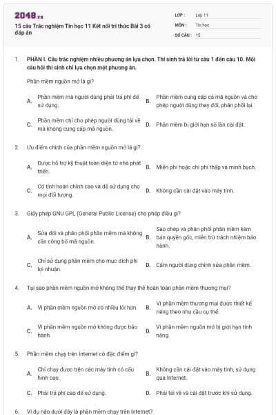 15 câu Trắc nghiệm Tin học 11 Kết nối tri thức Bài 3 có đáp án