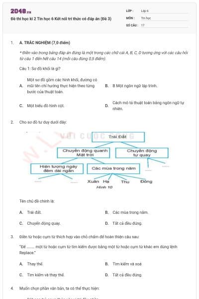 Đề thi học kì 2 Tin học 6 Kết nối trí thức có đáp án (Đề 3)