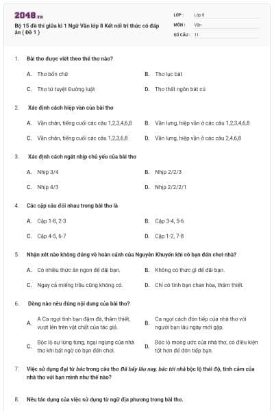 Bộ 15 đề thi giữa kì 1 Ngữ Văn lớp 8 Kết nối tri thức có đáp án ( Đề 1 )