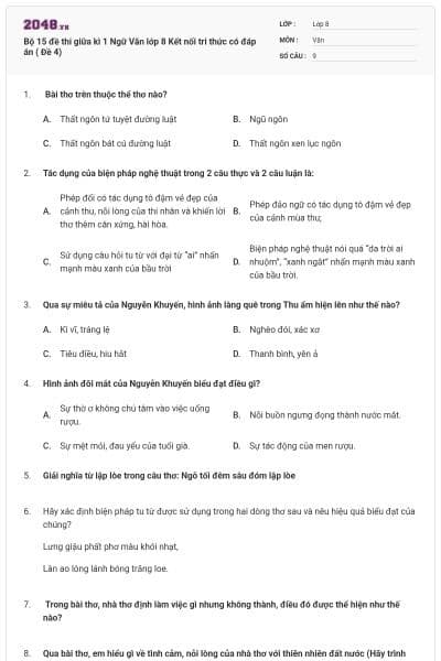 Bộ 15 đề thi giữa kì 1 Ngữ Văn lớp 8 Kết nối tri thức có đáp án ( Đề 4)