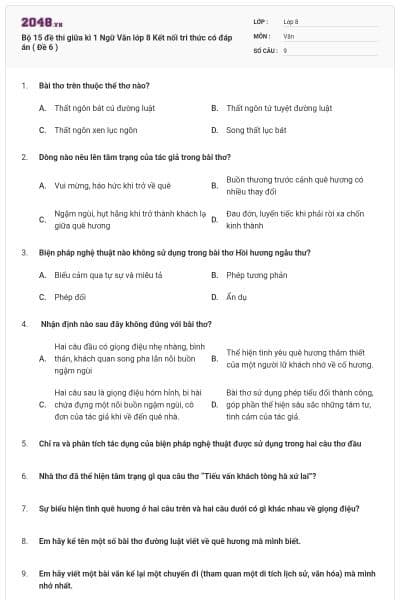 Bộ 15 đề thi giữa kì 1 Ngữ Văn lớp 8 Kết nối tri thức có đáp án ( Đề 6 )