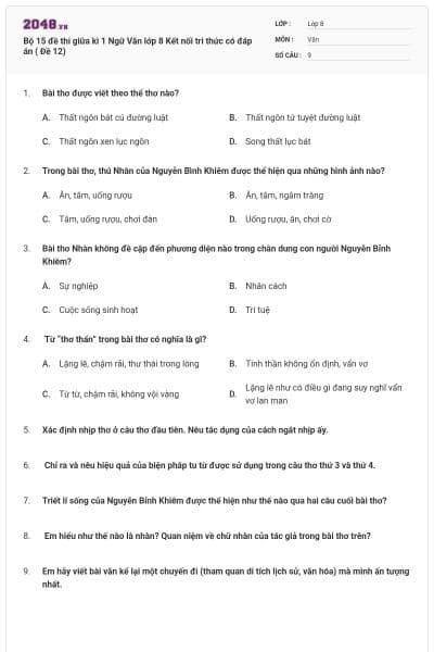 Bộ 15 đề thi giữa kì 1 Ngữ Văn lớp 8 Kết nối tri thức có đáp án ( Đề 12)