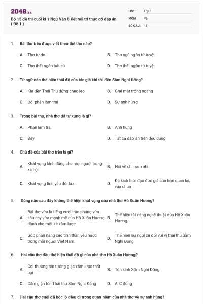 Bộ 15 đề thi cuối kì 1 Ngữ Văn 8 Kết nối tri thức có đáp án ( Đề 1 )