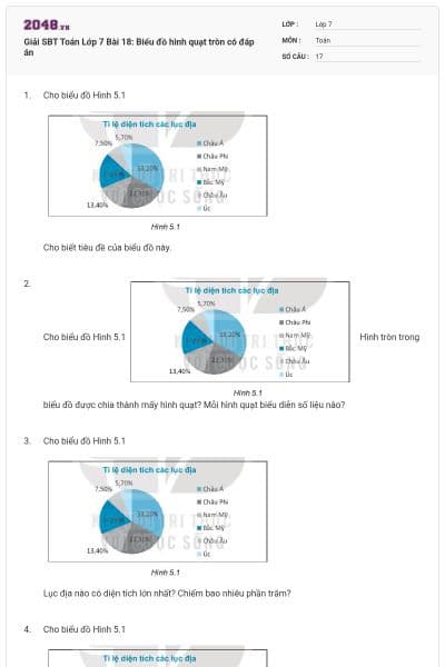 Giải SBT Toán Lớp 7 Bài 18: Biểu đồ hình quạt tròn có đáp án