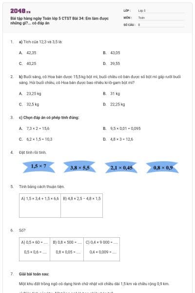 Bài tập hàng ngày Toán lớp 5 CTST Bài 34: Em làm được những gì?... có đáp án