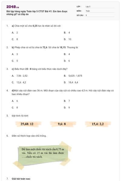 Bài tập hàng ngày Toán lớp 5 CTST Bài 41: Em làm được những gì? có đáp án