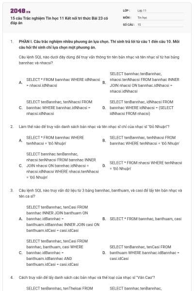 15 câu Trắc nghiệm Tin học 11 Kết nối tri thức Bài 23 có đáp án